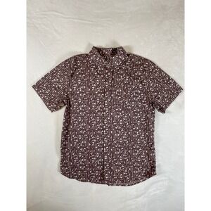 KATIN Mens Short Sleeve Button Down Brown Geometric Print Shirt Size M